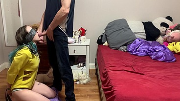 Step Daughter gets tied up by step dad and used, she gets eaten and throated and fucked