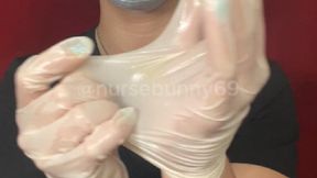 White latex glove ASMR earloop mask black scrubs