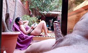 Stepson flaunts huge cock on terrace, turns me on while neighbors watch