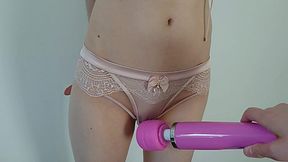 Skinny girl dressed in hot underwear cums hard as BF rubs her tiny clit with sex toy