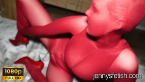Me, Encased In Red Kunert Velvet 40 - A Seductive Tongue Game (Full HD)