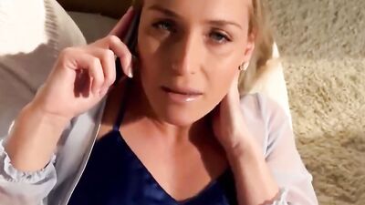 Cheating wife talks with her husband over the phone while being fucked