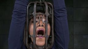 Bald headed sex slave is cuffed and punished in the dungeon