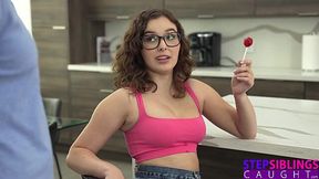 Naughty stepsister wants real cock in her mouth instead of lollipop - Leana Lovings