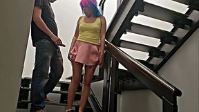 Quickie on the stairs, barely escaped!
