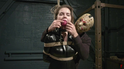 Barefoot Leya in catsuit - Tight bondage with many ropes, suspension and hogtie