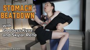 Stomach Beatdown with Goddess Kyaa + Skylar Rene - Lesbian Wrestling Fighting Domination - 4K Version