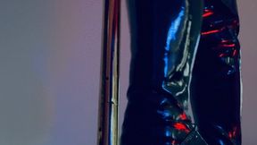Pole dancing with nylon dress and latex heels