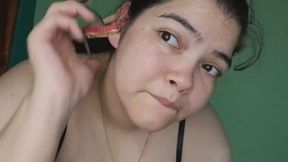 Clothespins all over my face, pain and pleasure