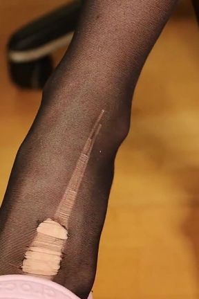 Dirty Pink Clogs &amp; Torn Black Nylons - Raw Underfoot Tease