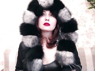 Furry fetish, mama in furry coat, yiff gloves and furry hat