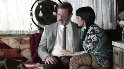 Mercedes Carrera is riding her stepdad's prick inside the trailer