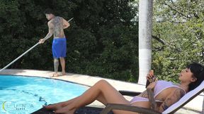 Colombian Lady Coaxes Butler for Poolside Sex with Luna Vitaler & Danner Mendez