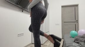 my young, sexy, sweet girlfriend shows her ass, sits on balls, humping balloons + foot fetisj