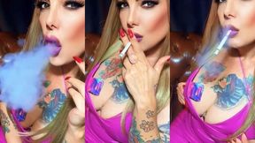 Dunhill Menthol 100 - Bimbo Milf - Mature Doll - Gorgeous blonde smoking seductively in her pink vinyl dress