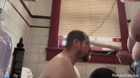 Shaving his head while topless and wearing jeans, ReneeSakuya