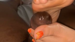 Orange and Yellow Toes Footjob without Lube