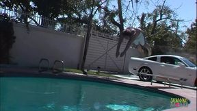 Latin lover's steamy couch romp follows sun-kissed pool session booty call