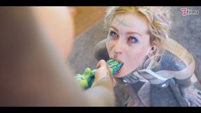 burlesque tattoo beauty with big boobs gives anal fuck with strap-on (goth, punk, alt porn) zf033