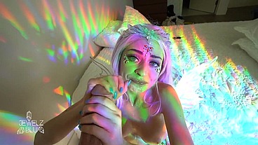 You meet a rainbow fairy princess who grants your one wish... to suck your cock