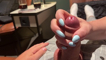 Jerking off his cock in an airport lounge - super public