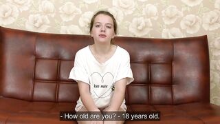 Shy eighteen Samanta Grom undresses and shows hymen on camera