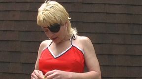 Mature Jasmine Chews Gum Outdoors! (wmv)