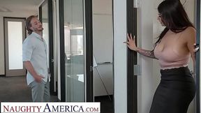 Latina with Big Tits Carolina Cortez Fucks Co-Worker for a Facial While Wearing Stockings