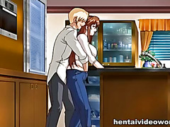 Man rubs dick against the anime pussy