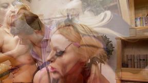 Busty lesbians get caught by pervert guy and fucked them