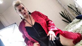 Sexy Siren Seduces Men with Red Satin Wrap and Satisfies Them with Her Mouth