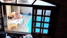 she went to get a massage by the pool and ended up getting a handjob and blowjob