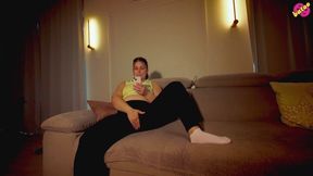 Hot MILF Home Alone Late Evening Masturbation on the Sofa