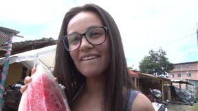 Steamy Darkhaired Babe Colombian With Glasses Gets Picked Up