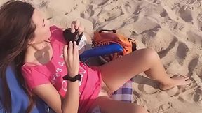 Flashing Hairy Pussy by Taking Off Panties at the Beach Sunset