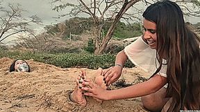 Sand Buried For Foot Tickling! (low res mp4)