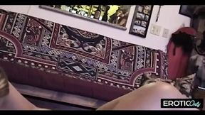 Step-siblings alone at home undress and touch each other
