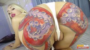 Cute big-boobed blonde Telari Love stimulates her tight pussy