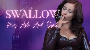 Swallow My Ash and Spit : British Mistress In Tight Rubber Latex Trains You To Be A Good Human Ashtray Smoking Smoke Rings Cigarette Fetish