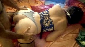 1405 - compilation - french amateur, doggystyle fuck, blue corset, grey satin panties, satin lingerie, blowjob, rimjob