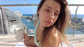 Blindsided by morning booty bouncing on the balcony, a sultry seduction unfolds