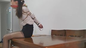 Fetish Asian Brunette in Stockings, Gagged &amp; Bonded