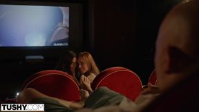 Lesbian couple picks up bald headed guy for anal threesome sex