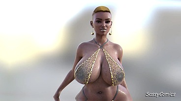 African tribe princess model lepoard print bikini 3D Animation - Sassycomic