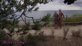 Dick Flash - I Pull Out My Cock in Front of a French Girl... Beach Path and She Helps Me Cum in Mounth Caught!!!