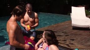 Sex-tape swap meets poolside perversity: Multiple penises, cum-drenched beauties succumb to lewd strokes