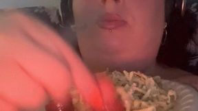 Fat girl eats and burps