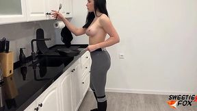 Thick Housewife Gags and Gets Roughed Up After Cooking in Kitchen