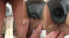 pissing girl, urine close-up. shows very dirty worn underpants. compilation 4 videos