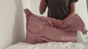 Nastya trample and jump on pillow + humping + barefeet